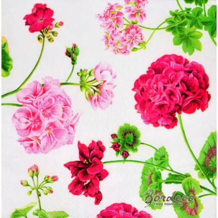 Serwetka decoupage firmy IHR pelargonie 33x33cm